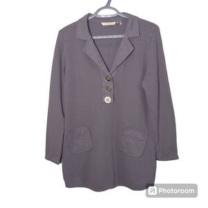 Soft Surroundings Gray Take Two Tunic Top Waffle Knit Buttons‎ Collared Size M